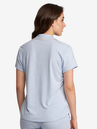Lusome Sleep USA Donna short sleeve denim shirt, lightweight casual shirt with a relaxed fit, shown in denim mix fabric.