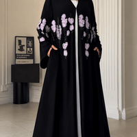 Luxury Floral Embroidered Double-Layer Chiffon Open Abaya(MOA308)