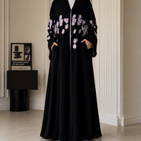 Luxury Floral Embroidered Double-Layer Chiffon Open Abaya(MOA308)