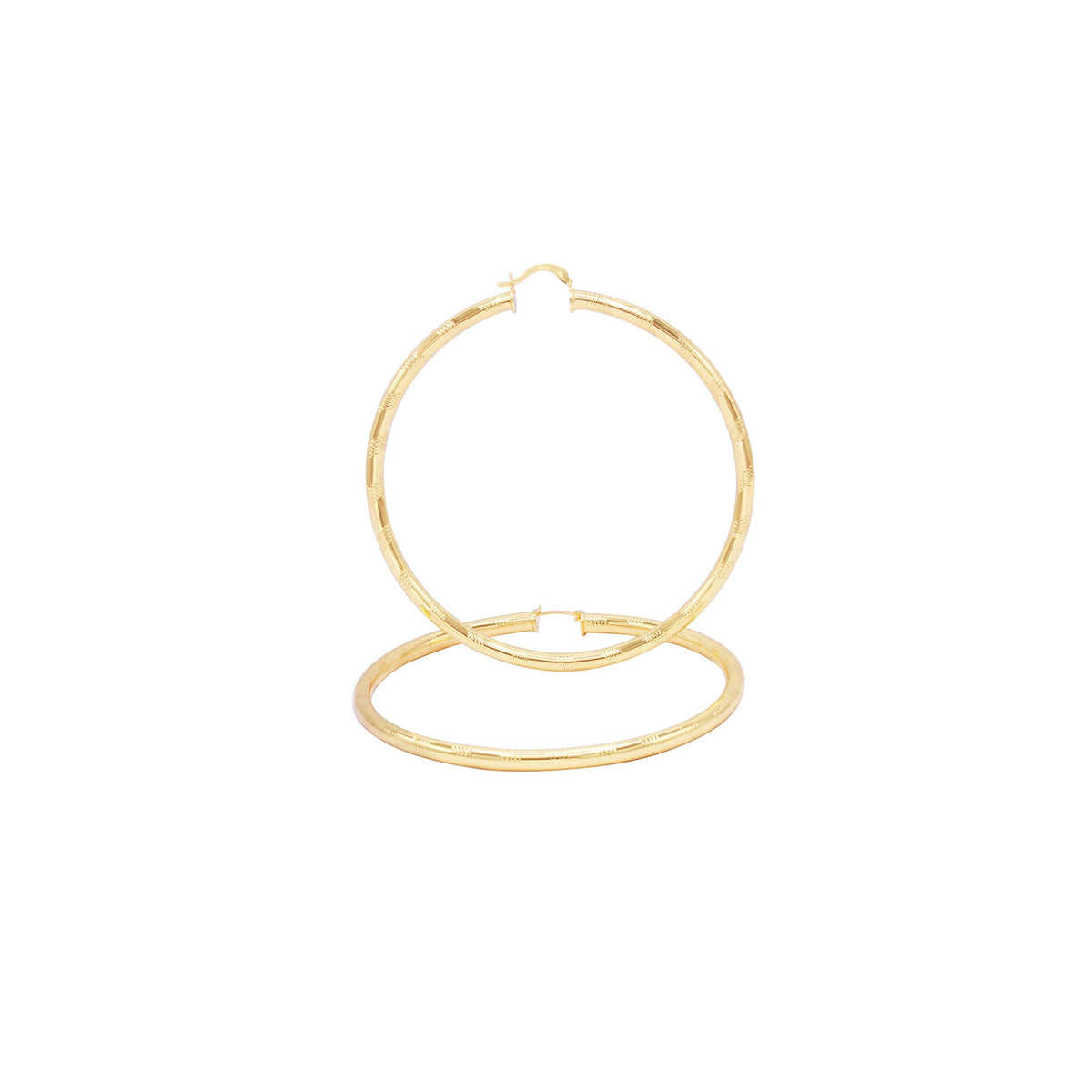 14K gold-filled slit cut hoop earrings for women, 60mm JB Jewelry BLVD design hoops with stylish cut-out details.