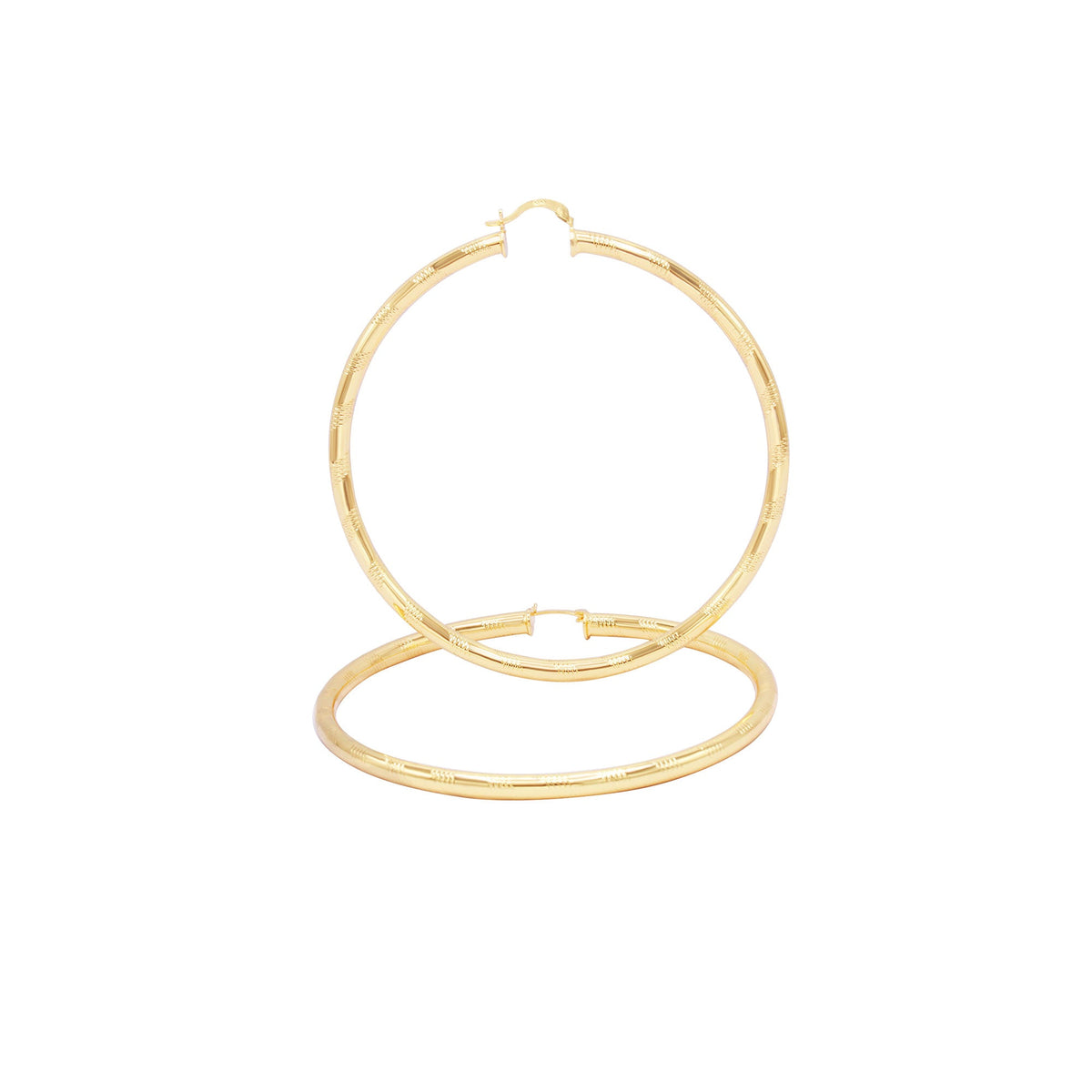 14K gold-filled slit cut hoop earrings for women, 70 mm, stylish design hoops by JB Jewelry BLVD.