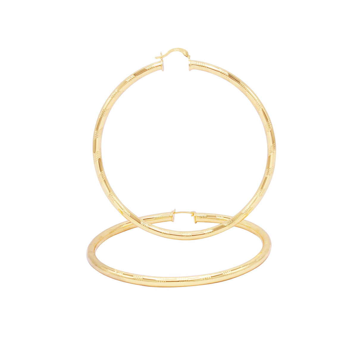 14K gold-filled slit cut hoop earrings for women, 80 mm size, stylish design jewelry by JB Jewelry BLVD.