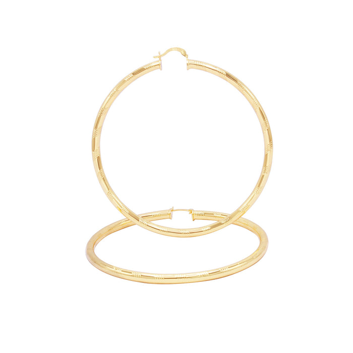 14K gold-filled slit cut hoop earrings for women, 80 mm size, stylish design jewelry by JB Jewelry BLVD.