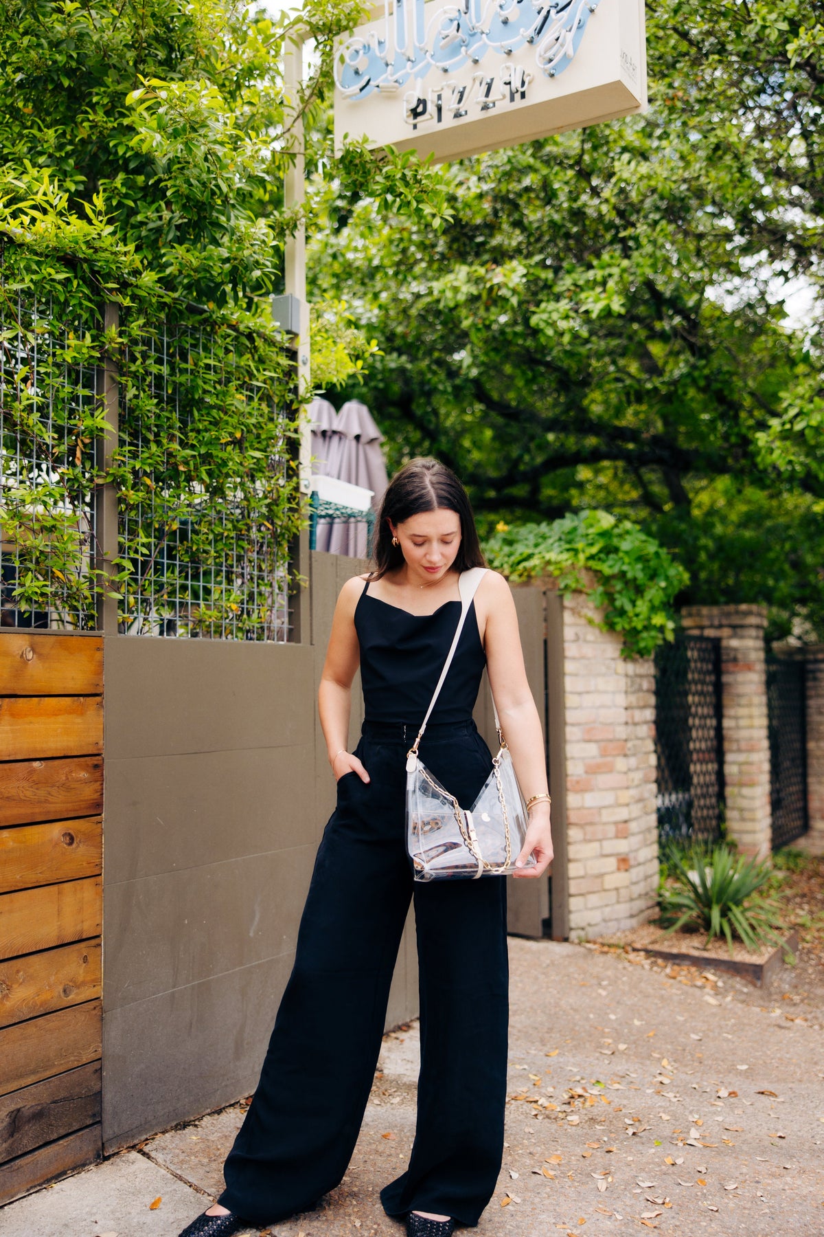 Taupe Margo Paige cut-out crossbody handbag with sleek design and adjustable strap, perfect for casual or evening wear.