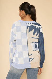 Anime checkered cardigan by Miss Sparkling, featuring a stylish black and white checkered pattern and a cozy knit texture.