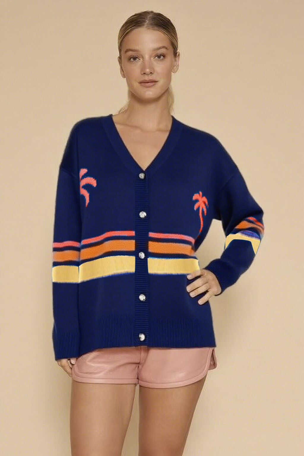 Miss Sparkling ocean sunset knit cardigan with a cozy, patterned design and soft fabric, perfect for casual wear.