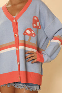 Miss Sparkling mushroom cardigan featuring a cozy knit design with mushroom patterns, perfect for adding a charming touch to any outfit.