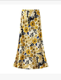 Miss Sparkling satin floral print midi skirt with a flowy, elegant design and vibrant floral pattern.