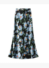 Miss Sparkling satin floral print midi skirt with a flowing design and vibrant flower patterns.