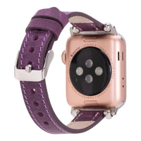 Purple Mizuri Leather Ferro Apple Watch band for 44mm, 45mm, 46mm, and 49mm Apple Watch, featuring genuine leather strap.