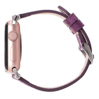 Purple Mizuri Leather Ferro Apple Watch band in 44-49mm, featuring soft genuine leather and a secure buckle closure.