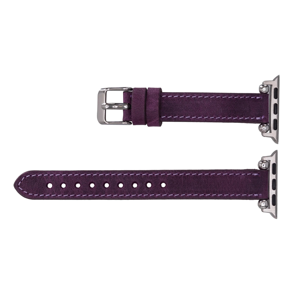 Purple Mizuri Leather Ferro Apple Watch band for 44-49mm models, made of genuine leather with a sleek, stylish design.