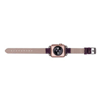 Purple Mizuri Leather Ferro Apple Watch band for 44-49mm Apple Watch, made of genuine leather with a sleek, stylish design.