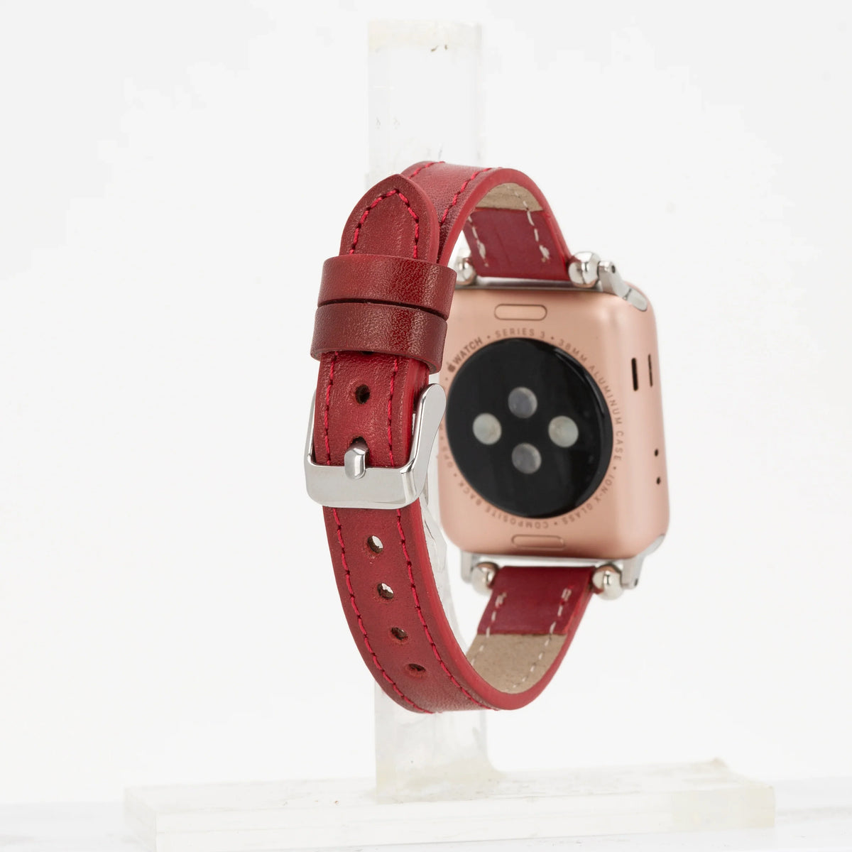 Purple Mizuri Leather Ferro Apple Watch band for 44-49mm models, made of genuine leather with a sleek, stylish design.