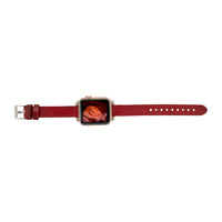 Purple Mizuri Leather Ferro Apple Watch band in 44-49mm sizes, showcasing the genuine leather strap with metal buckle detail.