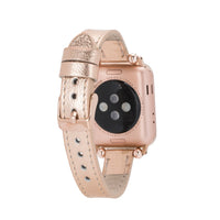 Purple Mizuri Leather Ferro Apple Watch band for 44-49mm Apple Watch, made of genuine leather with a sleek, stylish design.
