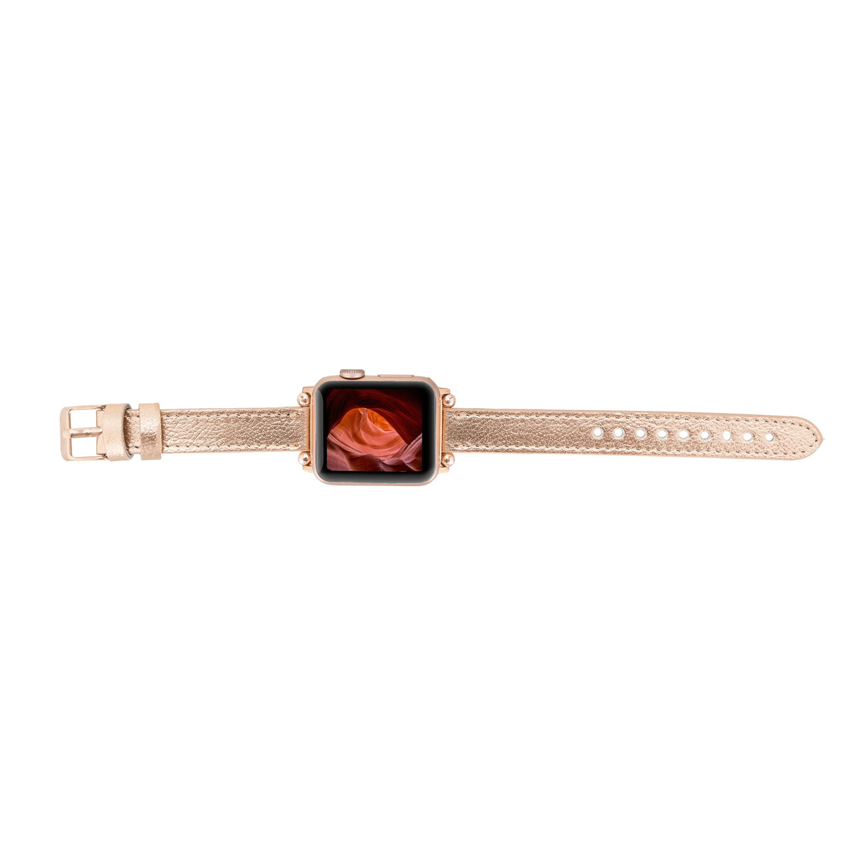 Purple Mizuri Leather Ferro Apple Watch band with leather strap for 44-49mm Apple Watch, detailed close-up of the watch band.