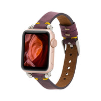 Purple Mizuri Leather Ferro Apple Watch band for 44mm, 45mm, 46mm, and 49mm Apple Watch, featuring genuine leather and stylish design.