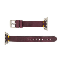 Purple Mizuri Leather Ferro Apple Watch band for 44-49mm models, featuring smooth leather and secure buckle closure.