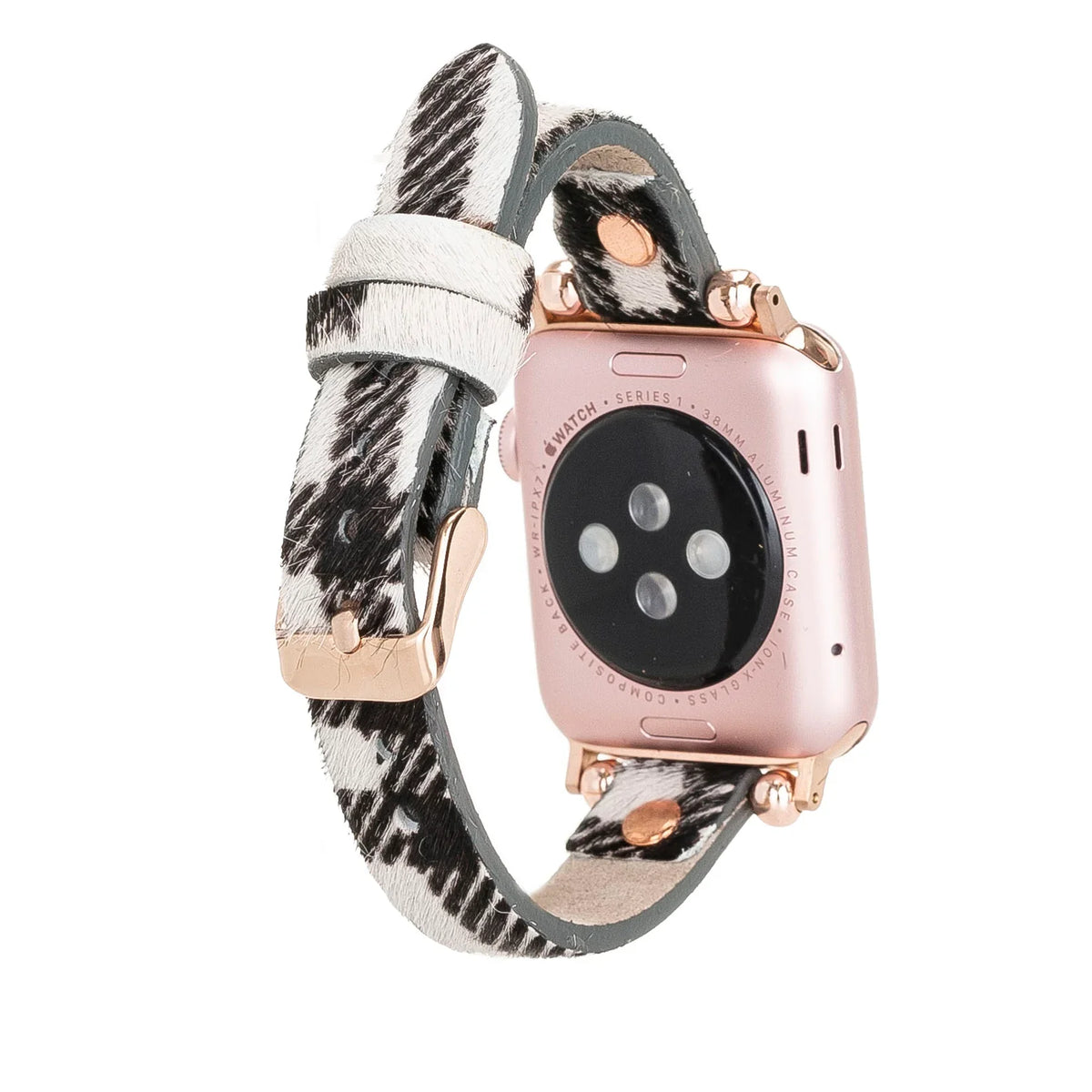 Purple Mizuri Leather Ferro Apple Watch band for 44-49mm models, made of genuine leather with a sleek, stylish design.