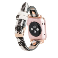 Purple Mizuri Leather Ferro Apple Watch band for 44-49mm models, made of genuine leather with a sleek, stylish design.