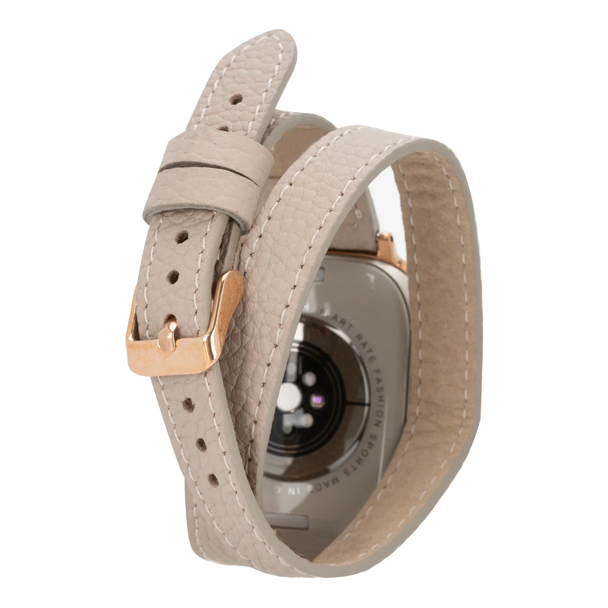 Mizuri Leather Hector double tour leather Apple Watch band in tan with rose gold Trok clasp for 44-49mm Apple Watch.