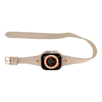 Mizuri Leather Hector double tour leather Apple Watch band in tan with rose gold Trok for 44-49mm Apple Watch, stylish and comfortable.