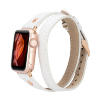 Mizuri Leather Hector double tour leather Apple Watch band in tan with rose gold Trok, fits 44-49mm Apple Watch models.