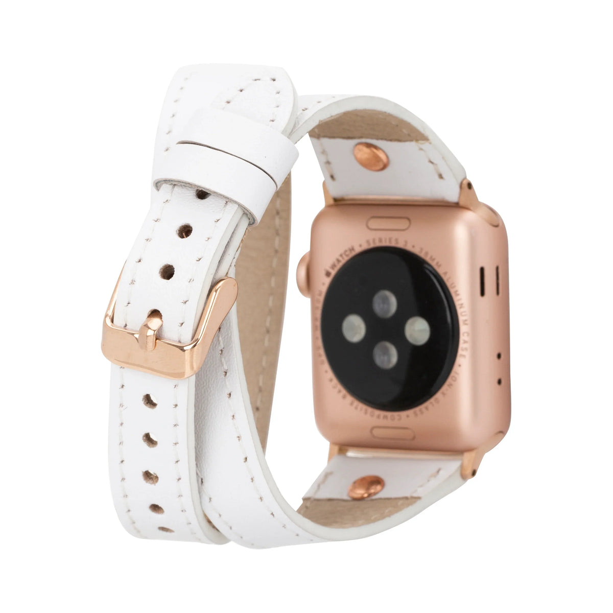 Mizuri Leather Hector double tour leather Apple Watch band in tan with rose gold Trok for 44-49mm Apple Watch.