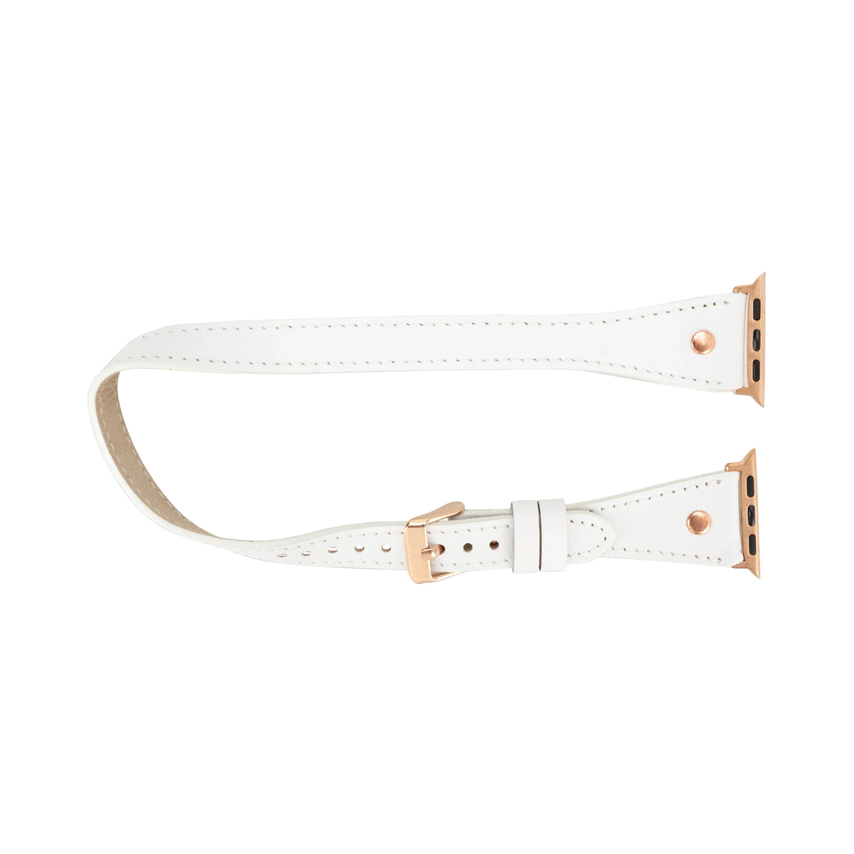 Mizuri Leather Hector double tour leather Apple Watch band with rose gold Trok, tan color, fits 44-49mm Apple Watch.