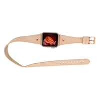 Mizuri Leather Hector double tour leather Apple Watch band with rose gold Trok for 44-49mm Apple Watches, tan color, textured leather strap.