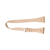 Mizuri Leather Hector double tour leather Apple Watch band with rose gold Trok, tan color, fits 44-49mm Apple Watch models.