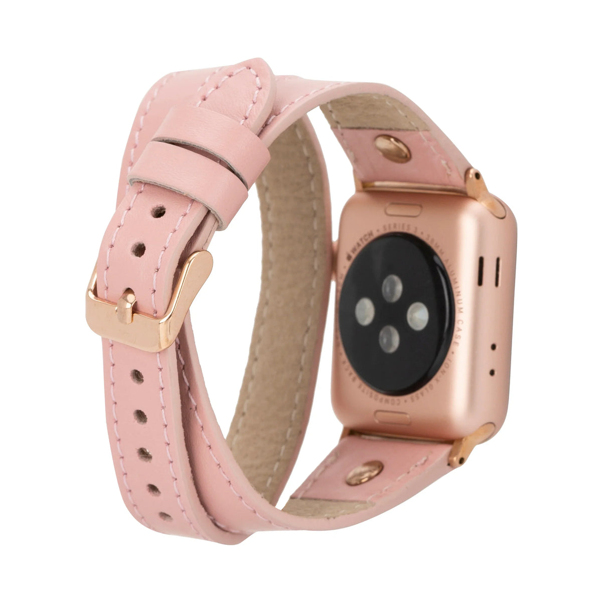 Mizuri Leather Hector double tour leather Apple Watch band in tan with rose gold Trok, designed for 44-49mm Apple Watch models.
