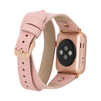 Mizuri Leather Hector double tour leather Apple Watch band in tan with rose gold Trok, designed for 44-49mm Apple Watch models.