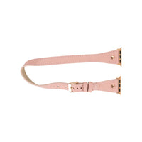 Mizuri Leather Hector double tour leather Apple Watch band with rose gold Trok, tan color, fits 44-49mm Apple Watch models.