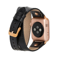 Mizuri Leather Hector double tour leather Apple Watch band with rose gold Trok, tan color for 44-49mm watches.