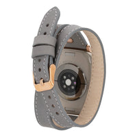 Mizuri Leather Hector double tour leather Apple Watch band in tan with rose gold Trok for 44-49mm Apple Watch.