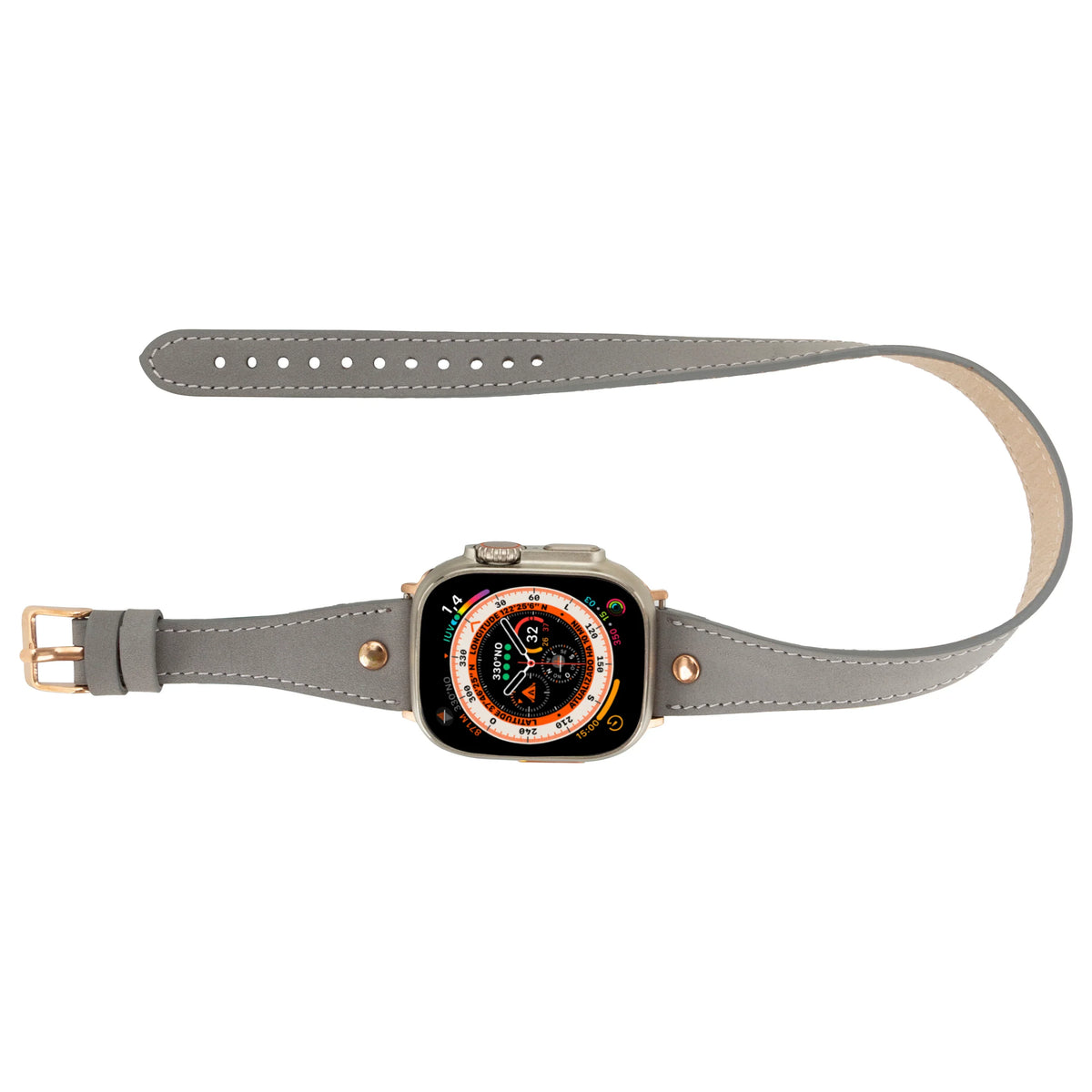 Mizuri Leather Hector double tour leather Apple Watch band in tan with rose gold Trok for 44-49mm Apple Watch models