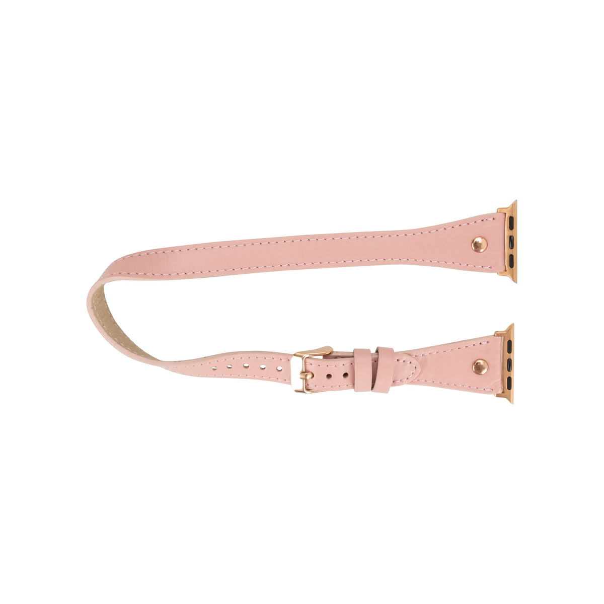Mizuri Leather Hector double tour Apple Watch band in tan leather with rose gold Trok buckle for 44-49mm Apple Watch.