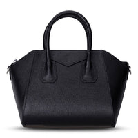 Black Mizuri Leather Lorenza women's medium leather bag with adjustable strap and stylish design, perfect for everyday use.