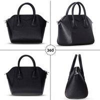 Black Lorenza leather women's bag by Mizuri Leather, medium-sized with stylish handles and spacious interior for everyday use.