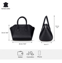 Black Mizuri Leather Lorenza Women's Bag, medium-sized leather handbag with clean design and sturdy handles.
