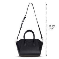 Black Mizuri Leather Lorenza women's medium leather bag with top handles and sleek design, perfect for everyday use.
