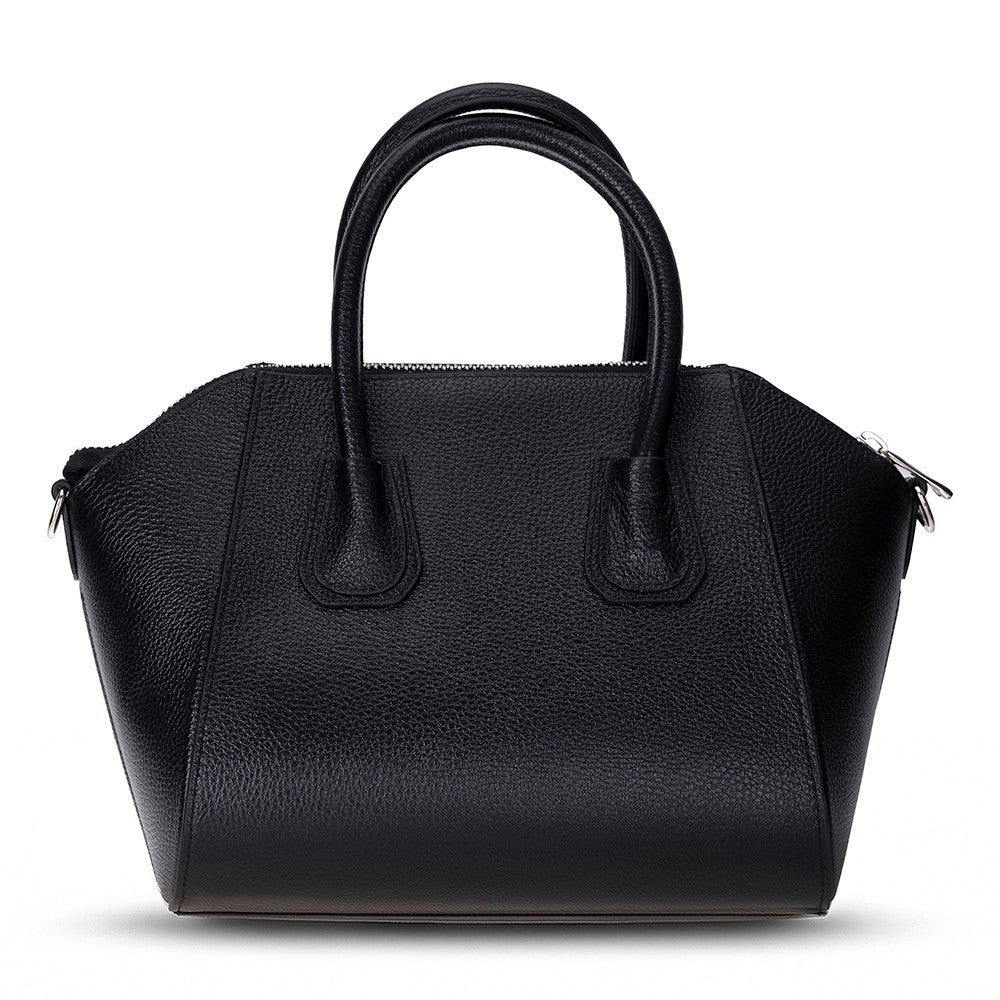 Black Lorenza Leather Women's Bag by Mizuri Leather, medium size with sleek design and sturdy leather construction.