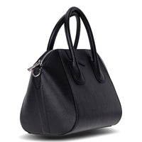 Black Mizuri Leather Lorenza Women's Bag, medium-sized leather handbag with sleek design and sturdy handles.