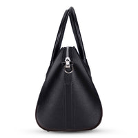 Black Mizuri Leather Lorenza women's medium leather bag with top handles and subtle stitching details.