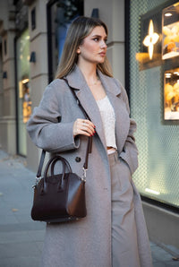 Black Lorenza Leather women's bag by Mizuri Leather, medium-sized with sleek design and sturdy leather construction.
