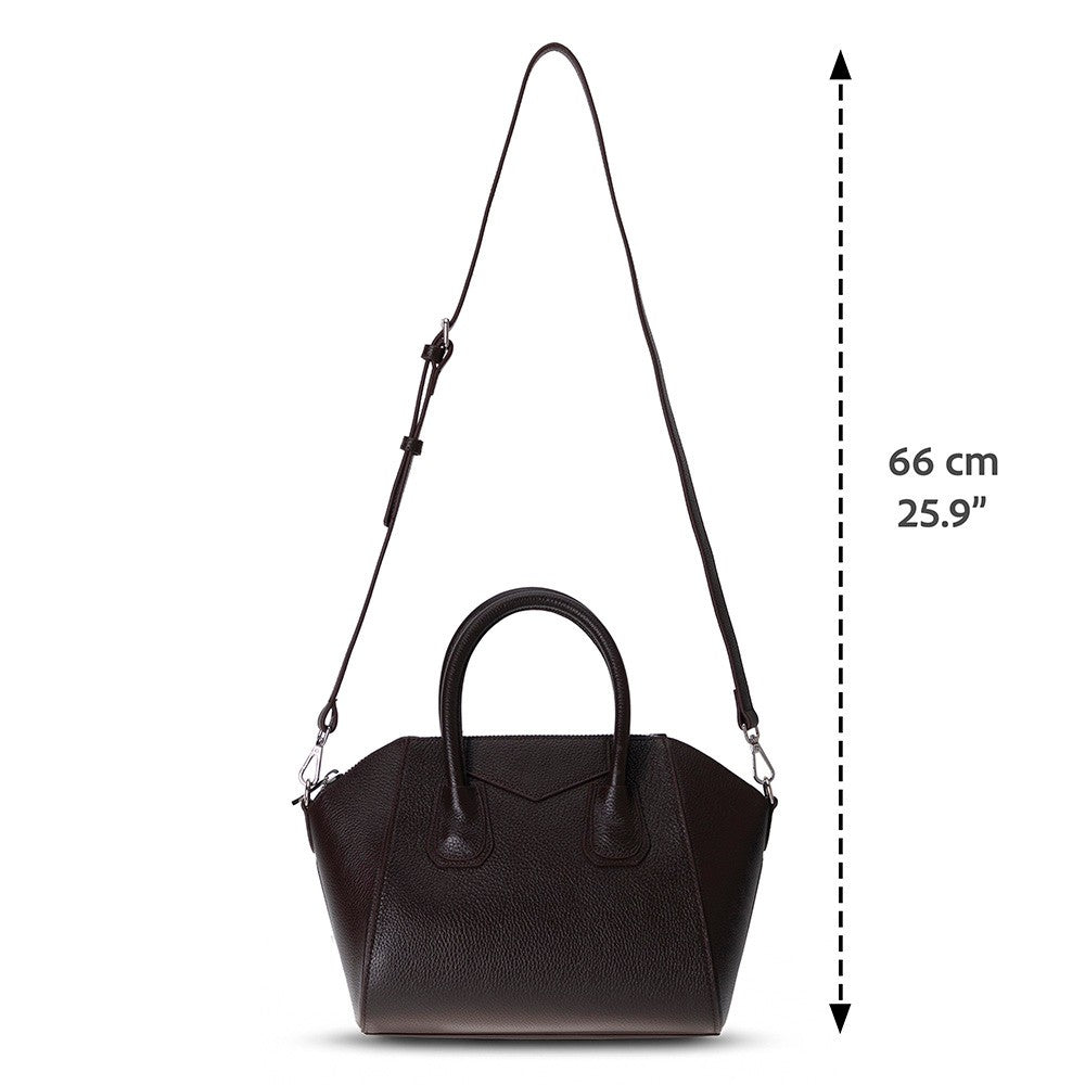 Black Mizuri Leather Lorenza women's medium leather bag with sleek design and sturdy handles.
