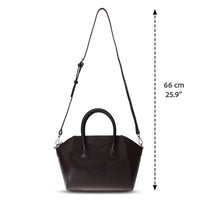 Black Mizuri Leather Lorenza women's medium leather bag with sleek design and sturdy handles.