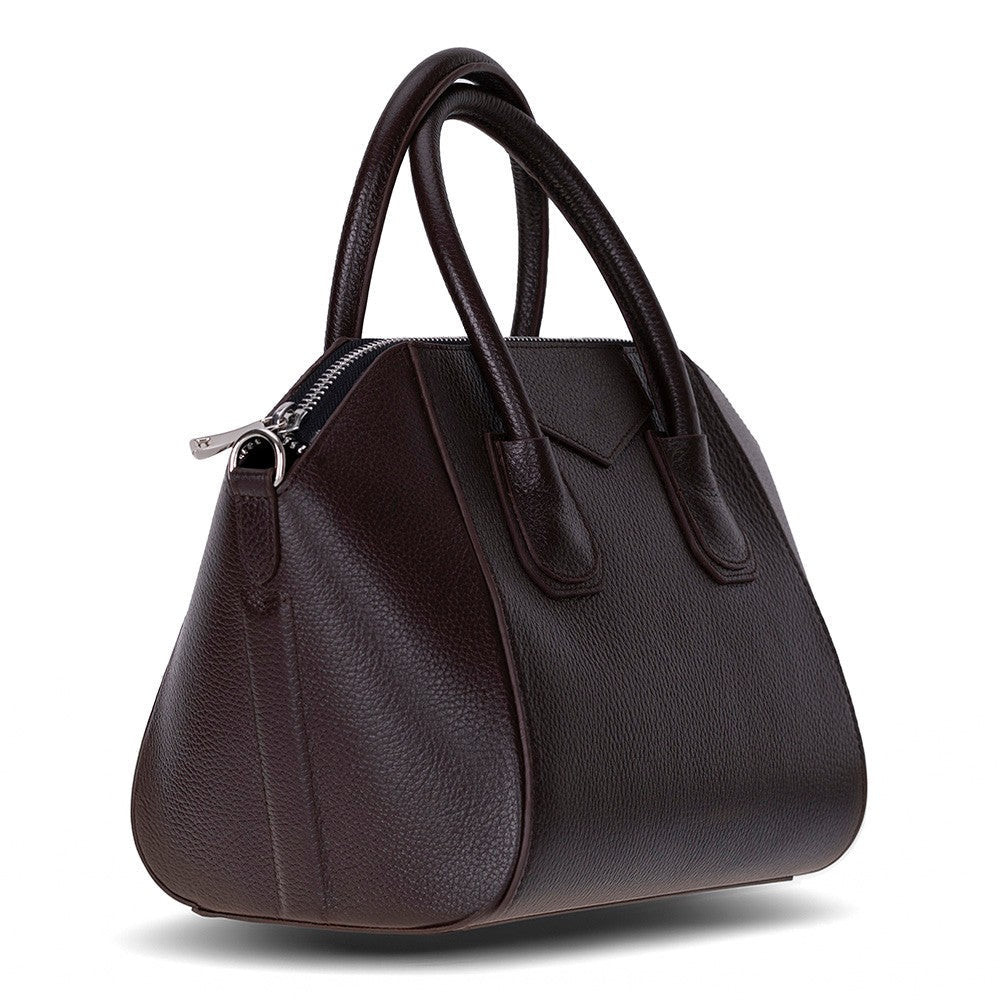 Black Mizuri Leather Lorenza Women's Bag in medium size, stylish leather handbag with a sleek design.